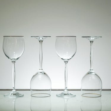 Vintage Crystal with Gold rims - Crystal Wine Glasses VTG Bar Decor Set of 4 Valentines Day Gift, New Years Eve Party 