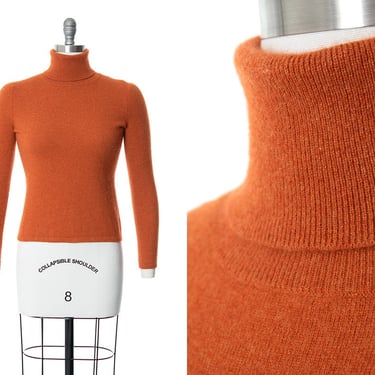 Vintage Y2K Sweater | 2000s Cashmere Knit Burnt Orange Pumpkin Rust Turtleneck Long Sleeve Pullover Sweater Top (small/medium) 