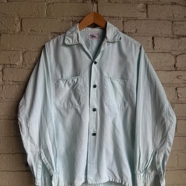 Small, Vintage 1950s 'The Allison' Cotton Loop Collar Shirt, Baby Blue 