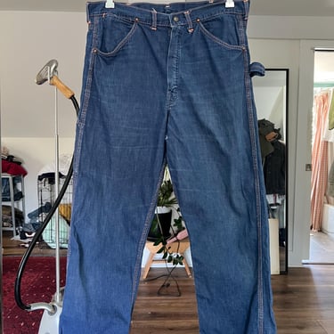 33" Waist, Vintage 1950s Aldens Dark Wash Carpenter Jeans, Workwear, Cotton 