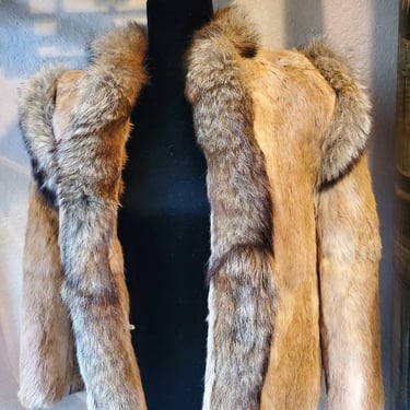 Vintage Fur, Rabbit and Fox Coat, Designer Fur Coat, Retro Fur Coat, European Fox Tail Trim Coat, Cropped Fur Coat 