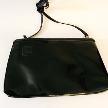Vintage Anne Klein for Calderon Black Patent Leather Handbag 1980's Clutch Crossbody Shoulder Bag Women Business Accessories 