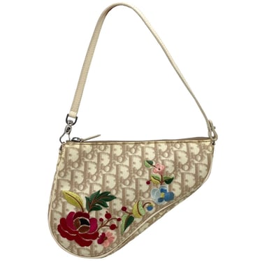 Dior Beige Mini Embroidered Saddle Bag