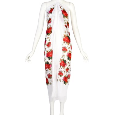 Copy of Yves Saint Laurent Vintage SS 1977 Spanish Collection White Rose Print Oversized Cotton Pareo Sarong Wrap Scarf
