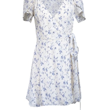 Reformation - Ivory & Blue Floral Print Wrap Dress Sz S