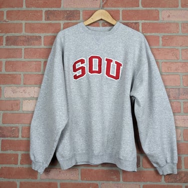 Vintage 90s Embroidered SOU Sorority / Fraternity ORIGINAL Crewneck Sweatshirt - Extra Large 