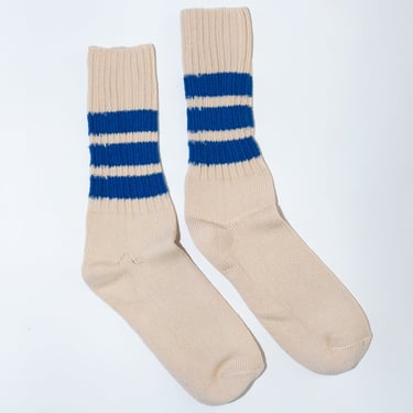 Crew Striped Socks in Ecru and Bright Blue