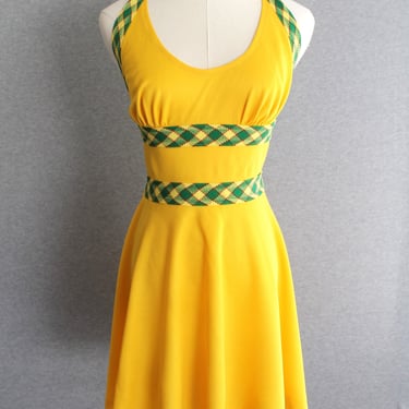 1970s - Sexy Sundress - Yellow - Mini - Estimated size XS to S - by Stephanie b 