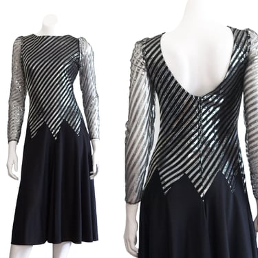 1970s Silver Striped Party Dress 