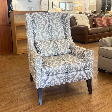 Ethan Allen Grey Damask Wing Chair