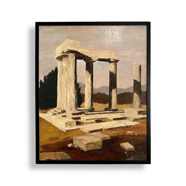1966 Framed Oil Painting, Landscape of Ancient Ruins