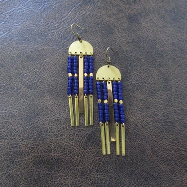 Blue seed bead and gold stainless steel earrings 