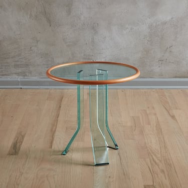 Round Glass Side Table with Wood Trim by FIAM, 1980s