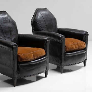 Pair of Highback Leather Armchairs