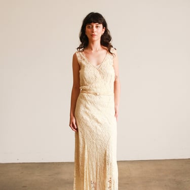 1930s Ecru Lace Cotton Bias Gown 