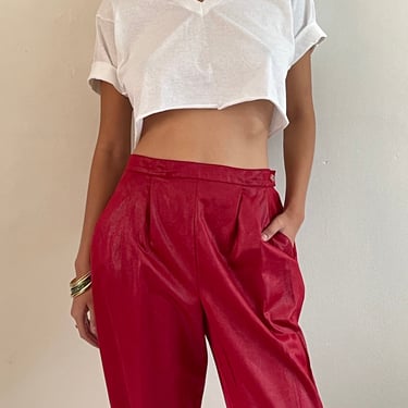 27 - 31 pleated red pants  / vintage high waisted pleated polished red relaxed slouchy tapered leg partial elastic waist pants | 27-31 Med 