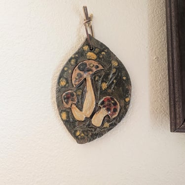 Handmade 70s Ceramic Mushroom Wall Art Plaque 