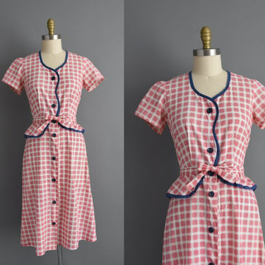1950s vintage dress | Red & Blue Cotton Summer Day Dress | Medium | 50s dress 