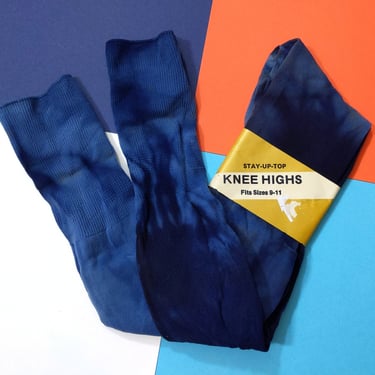 DEADSTOCK Knee Hi's - Vintage 70s 80s Dark Blue Tie-Dye Knee-High Socks 