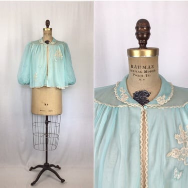Vintage 50s bed jacket | Vintage blue chiffon bed jacket | 1950s Artemis short robe 