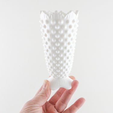 Small Vintage Hobnail Vase, White Milkglass Flower Vase 