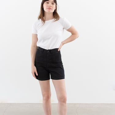 Vintage 27 28 29 30 Waist Black Cotton Sailor Shorts | High Rise Button Fly | 40s 50s | 