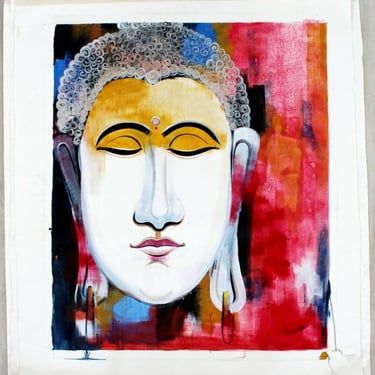 Contemporary Modern Unframed Original Oil on Canvas Painting of Buddha By Mamata 