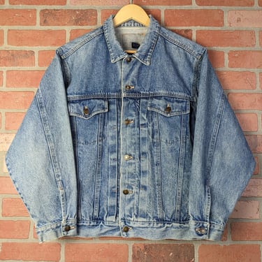 Vintage 90s Katana Jeans ORIGINAL Pleated Denim Trucker / Work Jacket - Medium / Large 