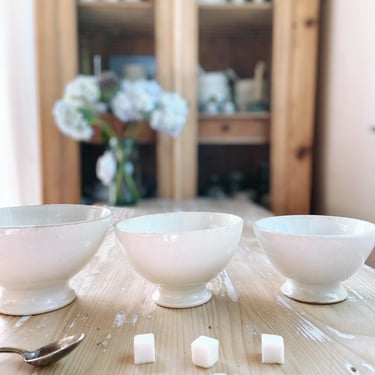 Beautiful set of 3 bowl vintage French ironstone cafe au lait bowls- 3CB 