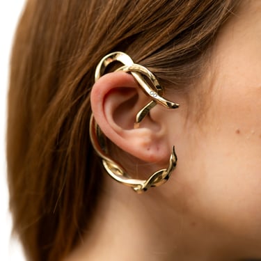 Highly Polished Yellow and White Brass Large Twined Snakes Earcuff