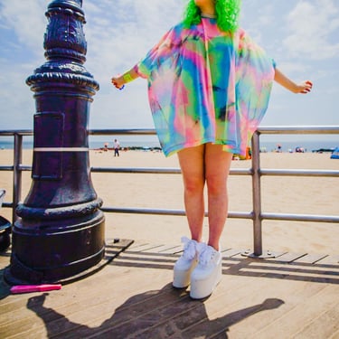 Rainbow Tie Dye Mesh Tent Dress- Swimsuit Cover Up- Loungewear- Rave Costume- Plus Size Top- Beach Wear- Music Festival- Burning Man 