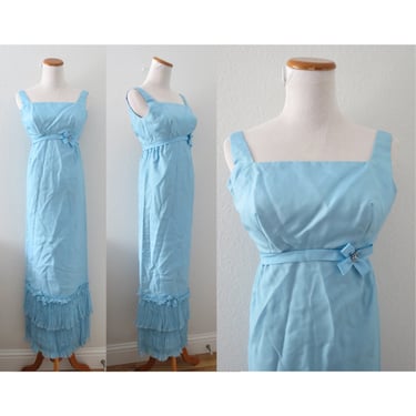 Vintage 60s Formal Dress Pastel Blue Long Prom Party Sleeveless Maxi - Size XXS 