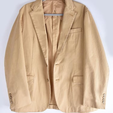 POLO Men's Tan Beige Canvas Chino Blazer Jacket RALPH LAUREN, Size Large, Cotton Denim 