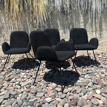 ( Set of 4 ) Black Boucle with Metal Legs Dining Chairs instyle of IKEA Patrik Chair