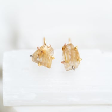 14k-18k Gold Rutilated Quartz Hook Earrings