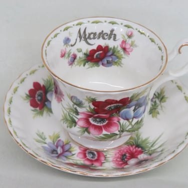 Royal Albert Bone China March Anemone Flowers Tea Cup and Saucer Set 3786B
