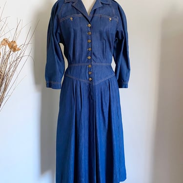 Vintage 80's Denim Shirt Dress, S 
