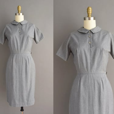 vintage 1950s dress | Lanz Gray Short Sleeve Pencil Skirt Shirt Dress | XS 