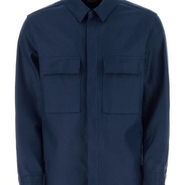 Zegna Men Blue Linen Shirt