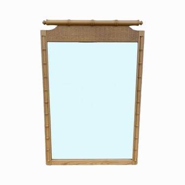 Faux Bamboo Mirror 43x29 FREE SHIPPING Vintage Tan Wicker Henry Link Style Hollywood Regency Furniture 