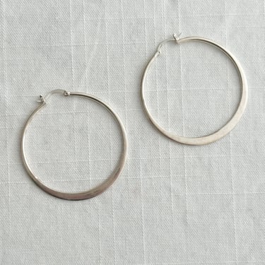 Vintage Sterling Silver Large Flat Hoops 