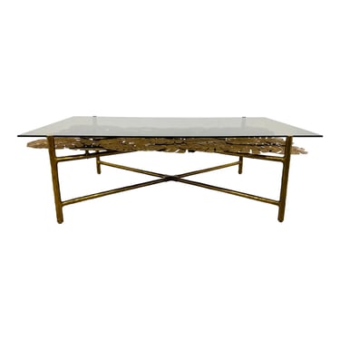 Theodore Alexander Modern Brass Tropical Leaf Design Coffee Table