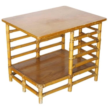 Restored Rattan Floating Two-Tier Ladder Side Drink Table 