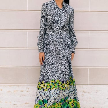 RIZKALLAH Malcom Starr Vintage 70s floral print skirt ensemble SZ S to Medium 