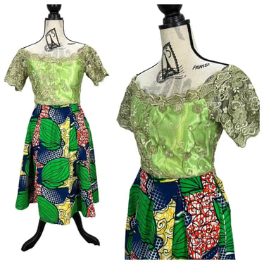 Vintage African Wax Block Colorful Metal Zipper Dress Fits Medium