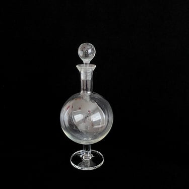 Vintage Modernist 13" Tall Art Glass Round Ball Liquor Decanter Modern Barware Bottle with Ball Stopper 