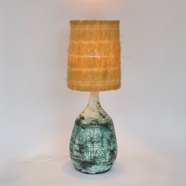 Jacques Blin French Ceramic Artist Iconic Blue Ceramic Vase Table Lamp