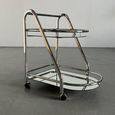 Vintage Mid-Century Modern Bar Cart or Serving Trolley in Chromed Steel, Glass and Mirror, 1970s Italy 