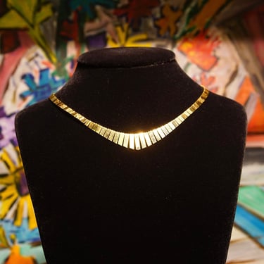 Vintage 14K Yellow Gold Fringe Collar Necklace, Articulated Textured Gold Bar Necklace, Etruscan, Cleopatra Style, Elegant, 18 1/4&amp;quot; L 