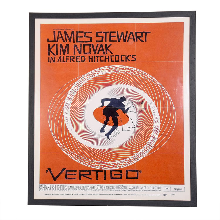 Framed Original Poster for the 1958 Hitchcock Movie &#8220;Vertigo&#8221;